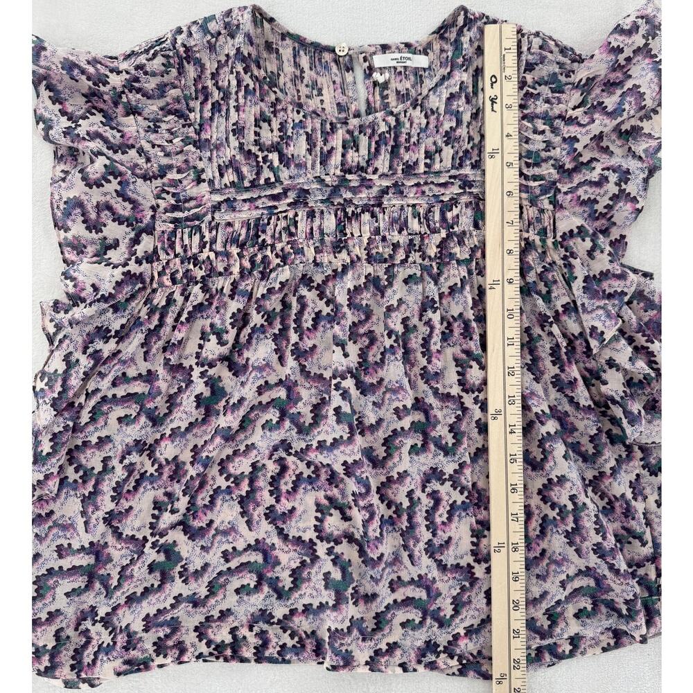 Isabel Marant Etoile Illayona Smocked Purple Floral Ruffle Top Blouse 40 8 Boho - Picture 8 of 8